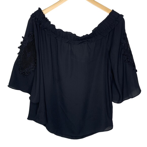 New York and Company ruched off shoulder top black size XL - Picture 2 of 8